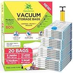 20 Space Saver Vacuum Storage Bags for Clothes, Blanket, Comforter, Bedding, Pillow, Mattress, Quilts (5x Jumbo, Large, Medium, Small) Moving Compression Sealer Bags with Hand Pump for Travel Packing