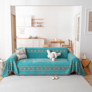 STACYPIK Green Jacquard Couch Cover Chenille Boho Sofa Covers for 3 Cushion Couch Reversible Tassels Sofa Seat Cover Blankets Scratch Proof Couch Protector Loverseat Futon Cover for Sectional-71X150IN