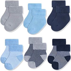 JAKIDAR 6 Pairs Baby Socks Thick Warm Socks for Infant Newborn Cotton Sock Shoes, Blue Gray Navy 0-3M