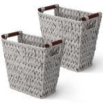 GRANNY SAYS Woven Waste Basket, Gray Wicker Basket with Wood Handles, Wicker Waste Basket for Bathroom Living Room, 2-Pack, 33 x 19 x 31.5 cm (L x W x H)