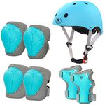 LANOVAGEAR Kids Bike Helmet Knee Pads Age 2-8 Years Adjustable Toddler Helmet Knee Elbow Wrist Pads for Skateboard Scooter Roller Cycling Skating (Ice Blue, S)