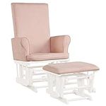 GYMAX Nursing Rocking Chair and Footstool, Wooden Reclining Nursing Glider with Detachable Padded Cushion, Maternity Chairs Set for Living Room, Bedroom & Nursery (Pink)