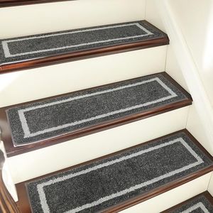 COSY HOMEER Soft Stair Treads 15pcs Non-Slip Carpet Mat 28inX9in Indoor Stair Runners for Wooden Steps, Stair Rugs for Kids and Dogs, 100% Polyester TPE Backing Black,Square