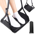Foot Hammock for Plane Travel, No Collapse Thickened Bamboo Airplane Foot Rest with Extended Adjustment Strap, Portable Desk Foot Hammock to Relax Your Feet, Foot Sling Travel Essentials (Black)