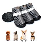 DEWVIE Dog Shoes for Small Dog, Anti-Slip Dog Boots with Reflective Strip for Indoor Outdoor Walking Winter Snow (Black, Size 4)