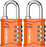 SURE LOCK TSA Accepted 4 Dig Heavy Duty Big Combination Luggage Padlock All Metal Travel Lock for Equipment Hard Case Luggage Gun Case Gym Locker Pelican Vault Lock (2, Orange)