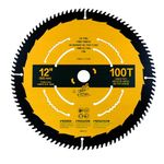 OEM home 12in 100T Fine Finish Miter Saw Blade, Compatible with DEWALT, Wood, Arbor 1 Inch, 100 Teeth, 12 Inches, Alloy Steel