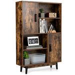 COSTWAY Wooden Bookcase, Freestanding Storage Bookshelf with 2 Doors, 4 Cube Shelves and Rubber Wood Legs, Accent Side Cabinet Display Tall Cupboard Unit for Living Room Hallway Office (Rustic Brown)