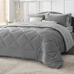 Bedsure Twin Bed Set - 5 Pieces Reversible Twin Comforter Set, Grey Twin Bed in a Bag with Comforters, Sheets, Pillowcase & Sham, Grey Bedding Set Twin