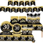 PHUSBLAY 171Pcs 30th Birthday Party Supplies 30th Birthday Party Tableware-Birthday Banner, Birthday Plates, Napkins, Cups and Tablecloth-30th Birthday Decorations Serve 24 Guests (30th)