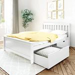 BEDSMART Full Size Bed with Underbed Storage Drawers, Solid Wood | White