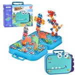 Happy Hues DIY Electric Drill Screw Tool Set-Mosaic Puzzle 228pcs- 3D STEM Educational kit for Kids Construction and Building Block Kit (Dinosaur Design)