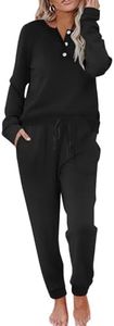 Ekouaer Womens Pajamas Long Sleeve Jogger Sets Comfy Pjs Soft Loungewear 2 Piece Lounge Sets with Pockets S-XXL, Black, XX-Large