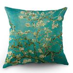 Van Gogh Pillow Case Classic Arts Painting Almond Blossom Tree Throw Pillow Case 18" x 18" Inch Cotton Linen Cushion Cover for Men Women Kids Light Blue