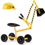 Stargo Kids Excavator Toy Sand Digger on Wheels with Hat, Steel Sandbox Digger Toys for Boys, Sand Toys Ride On Excavator, Beach Toys