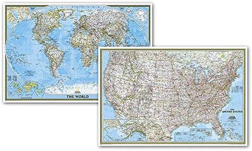 National Geographic World and United States Maps - Classic (Poster Size: 36 X 24 In) [Map Pack Bundle]
