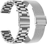 TRUMiRR Silver Band Sets for Fossil Women's Gen 5 Carlyle/Garrett/Julianna Smart Watch, 22mm Solid Stainless Steel Metal + Mesh Watchband Quick Release Strap for Fossil Men's Gen 5E 44mm/Collider HR