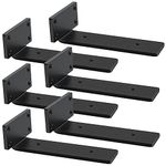 Floating Shelf Brackets Heavy Duty - 1/5 Inch Thick Industrial Black Metal L Brackets, Premium Solid Steel Shelf Supports for Shelves - 8 Inch Heavy Floating Shelves Hardware (6Pcs)