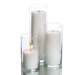 Richland Set of 3 Glass Eastland Cylinder Vases and 3 White Pillar Candles 3"