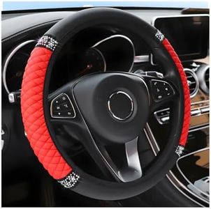 Osilly Bling Car Steering Wheel Cover, 15 Inch Rhinestones Soft Leather Elastic Steering Wheel Protector, Sparkly Crystal Diamond for Women Girls, Car Interior Accessories for Most Cars (Red)