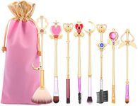 Kawaii Sailormoon Makeup Brushes - 8pcs Anime Magic Wand Makeup Brush Set with Pink Pouch, Professional Foundation Powder Flat Eyeline Blush Brushes Kit for Girl Women Fans