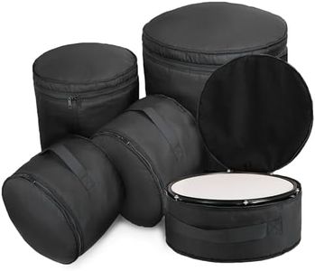 5 Piece 10mm Padded Drum Set Cases for 12" Tom, 13" Tom, 14" Snare, 16" Floor Tom, 22" Bass Drum,Drum bag compatible with most standard-sized drum kits black