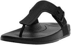 Fitflop Women's Iqushion Adjustable Buckle Flip-Flops Flat Sandal, All Black, 8 US