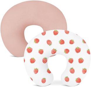 Wimist Nursing Pillow Covers 2 Pack, Muslin Nursing Cover for Breastfeeding Pillows, Comfortable for Baby Girls and Boys (Strawberry & Pale Pink)