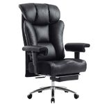 Efomao Big Tall Ergonomic Office Chair 450LBS with Foot Rest, High Back PU Leather Executive Chair with Adjustable Padded Armrests, Lumbar Support for Home or Work, Heavy Duty Computer Chair, Black