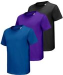 HIBETY 3 Pack Athletic Kids T-Shirts, Boys Moisture-Wicking Dry-Fit Sports Tee, Gym Workout Short Sleeve Shirts Black/Purple/Navy-3P04-XL