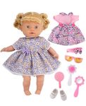 GAGAKU 13 Inch Baby Doll with Hair,Girl Baby Dolls for Toddlers 1-3 Accessories Toy Set with Golden Hair,2 Sets Clothes,Shoes, Hairband,Glasses,Mirror,Comb,Lollipop Baby Girl Playset