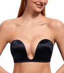 Exclare Women's Multiway U Shaped Underwire Push Up Padded Convertible Multiway Deep V Plunge Strapless Bra (34A, Black)