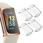 WOOZ Screen Protector Compatible with Fitbit Charge 6 / Charge 5, Soft TPU All-Around Cover Anti-Scratch Cases Bumper for Charge 6 / Charge 5 (Clear +Clear +Clear +Clear)