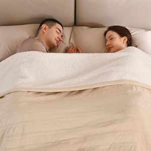 Bearhug Electric Blanket King Size 100" x 90", Dual Controller Heated Blanket Beige, Velvet & Sherpa, 10-Heat Levels & 1-12H Auto Off, 5 Year Warranty, Over-Heat Protect, ETL, Machine Washable