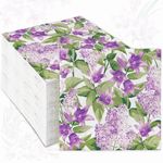 Whaline 100 Pack Floral Paper Napkins Spring Flowers Disposable Napkins Purple Lilac Decorative Luncheon Dinner Hand Napkins for Birthday Wedding Baby Shower Tea Party Supplies, 6.5 x 6.5 Inch