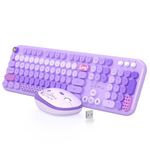 MOFII Wireless Keyboard and Mouse Combo, 104 Round Keys Lovely Full-Size Cute Colorful Keyboard and Mouse with Retro Typewriter for PC/Mac/Laptop/Tablet/Computer/Windows Purple