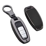 HIBEYO Car Key Case Cover for Audi 2021 2020 A7 A8 A6 A6L Q8 E-Tron Zinc Alloy Leather Holder Protector Remote Control Keyless Keychain Replacement Shell Auto Smart Key Accessories-Black Black