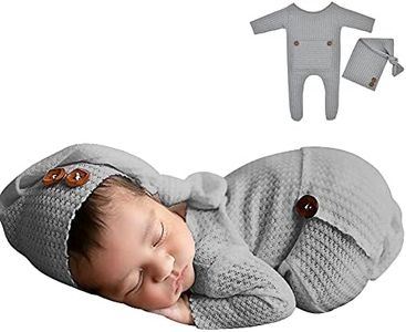 Winmany Baby Crochet Knit Photo Photography Prop Outfits, Newborn Photo Prop Romper Hats Costume Accessories for 0-2 Month Grey