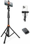 Vimose 66" Tripod for iPhone - Phone Tripod with Remote & Ultimate Phone Mount, Extendable Cell Phone Tripod Stand for Video Recording, Selfie Stick Compatible for iPhone/Android/Camera