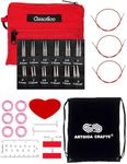 ChiaoGoo Twist Red Lace Shorties 2 & 3-Inch Small Red 7230-M Interchangeable Knitting Needle Set, 12-Pair Sizes US 0, 1, 1.5, 2, 2.5, 3, Stainless Steel, 3 Cords Bundle with 1 Artsiga Crafts Large Bag