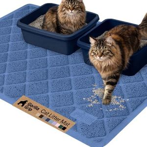 GORILLA GRIP Cat Litter Box Mat, 47x35, Water Resistant, US Designed Kitty Litter Trapping Mats, Easy to Clean, Scatter Control, Less Mess and Clean Floors, Kitten Supplies for Indoor Cats, Navy Blue