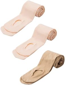 MANZI Womens Girls Solid Color Comfortable Convertible Ballet Tights 3 Pairs Pack, 2 Ballet pink, 1 Natural, L