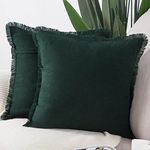 MADIZZ Set of 2 Suede Throw Pillow Covers with Fringe Tassels 18x18 Inch Dark Green Soft Decorative Cushion Cover for Sofa Bedroom Pillow Shell