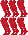 Hicarer 6 Pairs High Baseball Socks Over Knee Football Socks Softball Sock Youth Combo Long Sport Socks Men Tube Socks Women(L,Red)