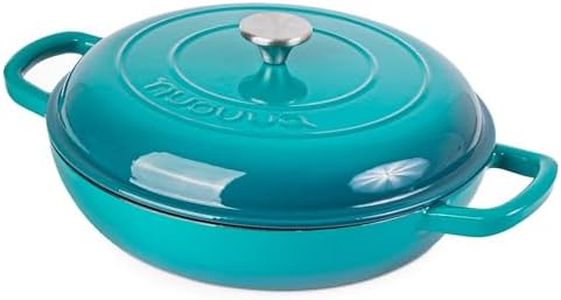 Cast Iron Dutch Oven with Lid – Non Stick Shallow Dutch Oven Pot, Oven Safe up to 500° F – Sturdy Cooking Pot – Enamelled Stockpot Cookware – Teal, 3.7-Quart, 30cm – by Nuovva