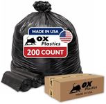 Ox Plastics 13 Gallon Trash Can Liners Bags - Capacity & 2mil Thick Extra Heavy Duty Strength - (200 Count) Large Garbage, Leak-Proof & Durable, House & Commercial Use Bags Black