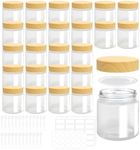 LECEHIVO 25 Pcs Glass Jars with Lids and Lnner Iiners 4 Oz Empty Small Containers Plastic Woodgrain Round Airtight Cosmetic Jars Reusable Glass Bottles for Travel