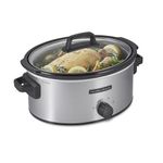 Hamilton Beach 6-Quart Slow Cooker with 3 Cooking Settings, Dishwasher-Safe Stoneware Crock & Glass Lid, Silver (33665G)