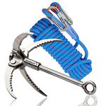 QUADPALM Grappling Hook with 10m Rope – Multifunctional Grapple Hook - 4 Stainless Steel Folding Claws - Outdoor Camping Hiking Climbing Equipment (Blue Rope)