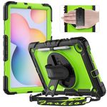 Timecity Case for Samsung Galaxy Tab S6 Lite 10.4'' 2024/2020/2022 (SM-P620/P625/P613/P619), Shockproof Protective Case with Screen Protector, 360° Rotating Stand, Hand Strap for Tab S6 Lite, Green